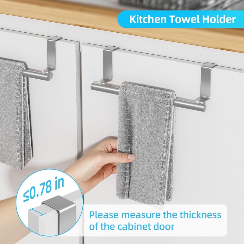 VITVITI 5 Pack Cabinet Door Organizer, Kitchen Over the Door Towel Holder and Tumbler Lid Organizer, Metal Adhesive Bathroom Inside Cabinet Doors Basket, Silver - Image 3